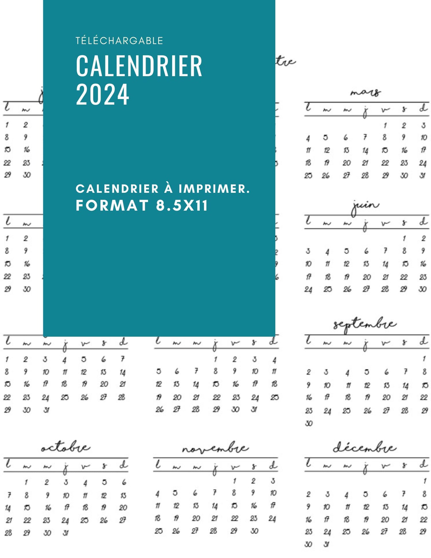 Calendrier téléchargeable pour agenda planificateur